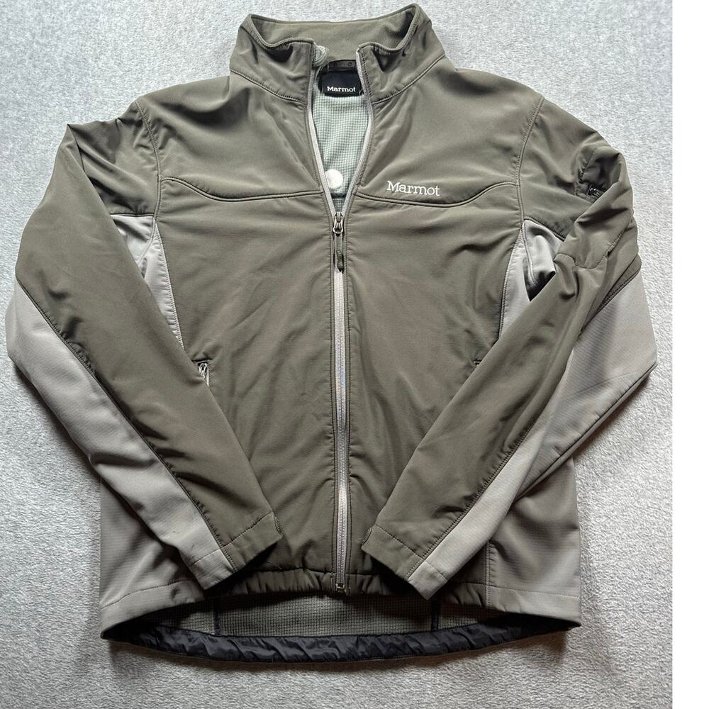 Marmot Softshell Hiking Jacket Men's Large Gray Full Zip Long Sleeves Ribbed Hem